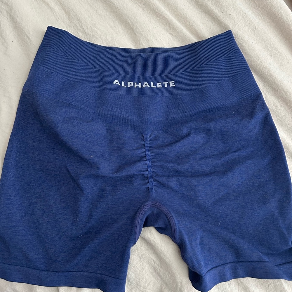 Alphalete Blue Bike Shorts with High Waistband and Moisture-Wicking Fabric
